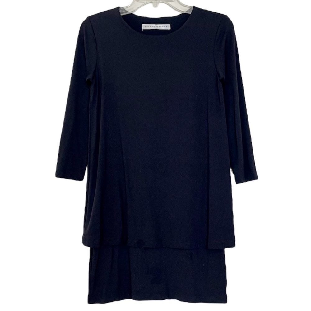 Susana Monaco Black Dress Tiered 3/4 Sleeve Classic  Stretch Made in USA XS